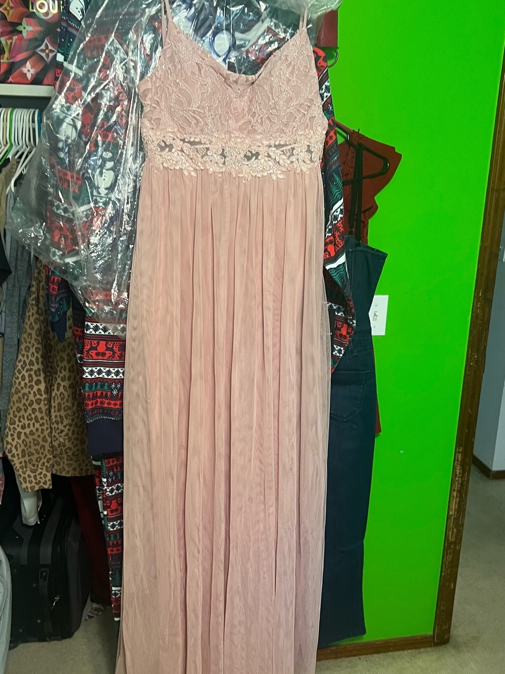 Blush Pink Lace Bodice Maxi Dress